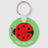 Goede Vibes Only Lady Bug op Lime Green Sleutelhanger (Voorkant)