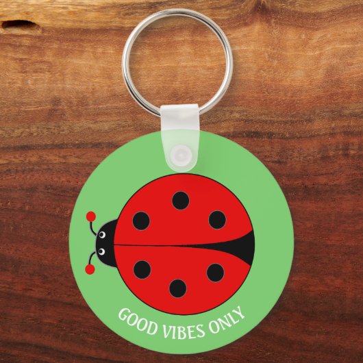 Goede Vibes Only Lady Bug op Lime Green Sleutelhanger (Achterkant)