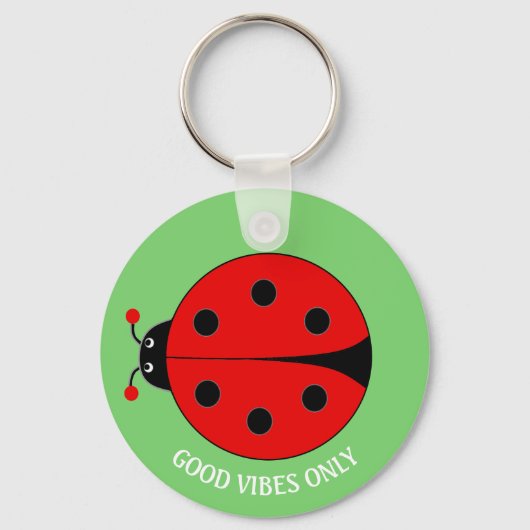 Goede Vibes Only Lady Bug op Lime Green Sleutelhanger (Achterkant)