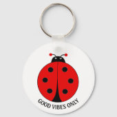 Goede Vibes Only Lady Bug op Wit Sleutelhanger (Voorkant)