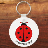 Goede Vibes Only Lady Bug op Wit Sleutelhanger (Achterkant)
