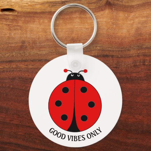 Goede Vibes Only Lady Bug op Wit Sleutelhanger (Achterkant)