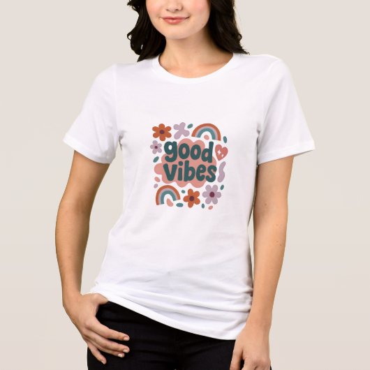 Goede Vibes Only Rainbow Sticker Tri-Blend Shirt (Voorkant)