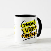 Goede Vibes Only Retro Mok – Sip positiviteit dage (Voorkant rechts)