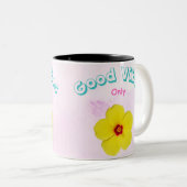 Goede Vibes Only Yellow Hibiscus Art Tweekleurige Koffiemok (Voorkant rechts)