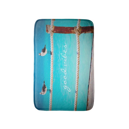 Goede Vibes Quote Witte Zeemeeuw Strand Vogels Fot Badmat (Voorkant Verticaal)