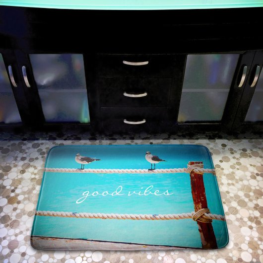 Goede Vibes Quote Witte Zeemeeuw Strand Vogels Fot Badmat