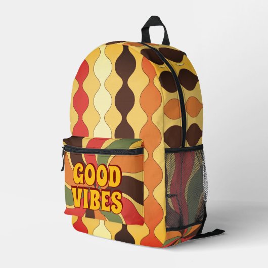 Goede Vibes Retro Fun Bedrukte Rugzak (Achterkant Hoek Rechts)
