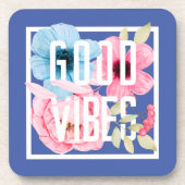 Goede vibes roze blauwe waterverf - Floral Bier Onderzetter (Voorkant)