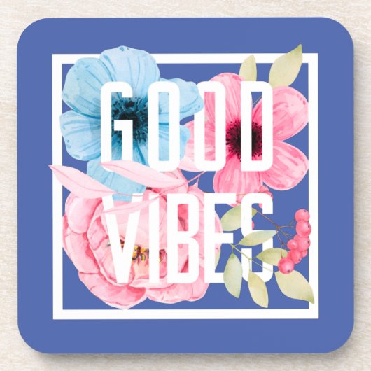 Goede vibes roze blauwe waterverf - Floral Bier Onderzetter (Voorkant)