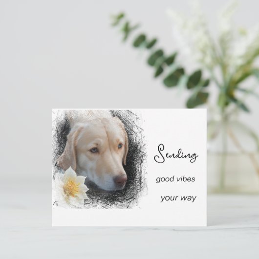 *~ Goede Vibes Sad Gold Dog Flower AP61 Briefkaart (Staand voorkant)