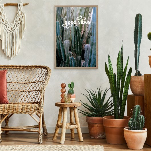 Goede vibes | Trendy Retro Zomer Woestijn Cactus Poster