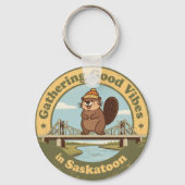 Goede Vibes Verzamelen in Saskatoon Grappige Bever Sleutelhanger (Achterkant)