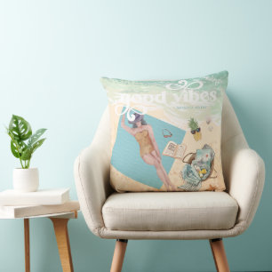 Goede Vibes Waterverf Trendy Retro Zomer Strand Kussen