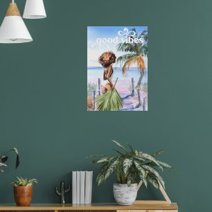 Goede Vibes Waterverf Trendy Retro Zomer Strand Poster