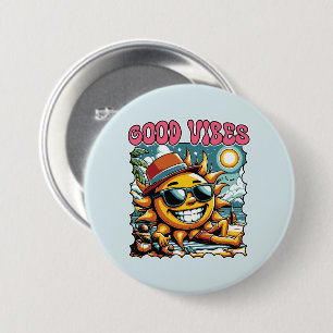 Goede Vibes - Zonneschijn - Retro Zomer Ronde Button 7,6 Cm