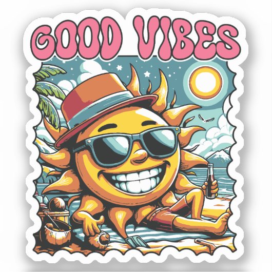 Goede Vibes - Zonneschijn - Retro Zomer Sticker (Voorkant)