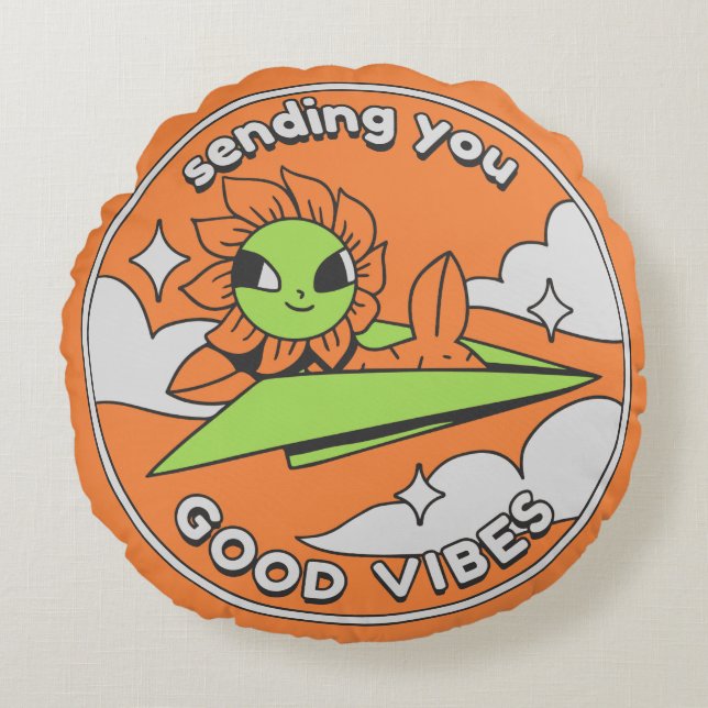 Goede Vibes – Zonnige Lucht Rond Kussen (Voorkant)