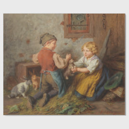 Goede vrienden (jonge jongens die met huiskonijn s cadeaupapier