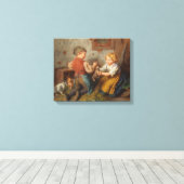 Goede vrienden (jonge jongens die met huiskonijn s canvas afdruk (Insitu (Houten vloer))