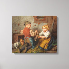 Goede vrienden (jonge jongens die met huiskonijn s canvas afdruk