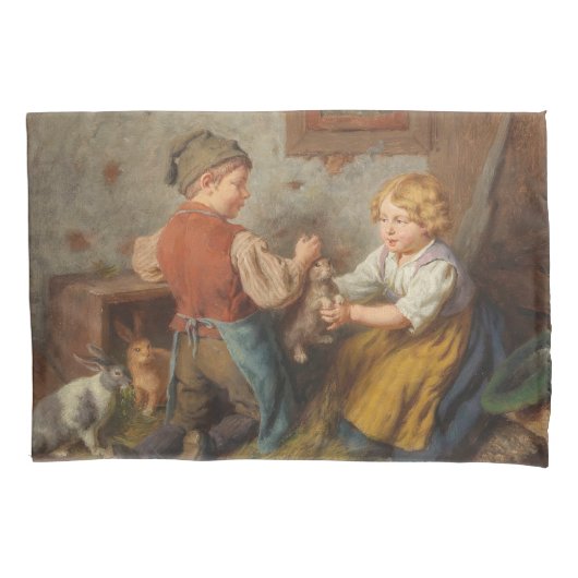 Goede vrienden (jonge jongens die met huiskonijn s kussensloop (Voorkant-Links)