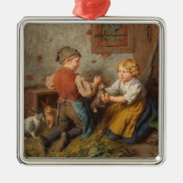 Goede vrienden (jonge jongens die met huiskonijn s metalen ornament