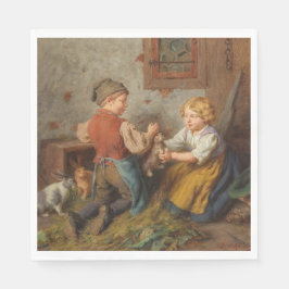 Goede vrienden (jonge jongens die met huiskonijn s servet