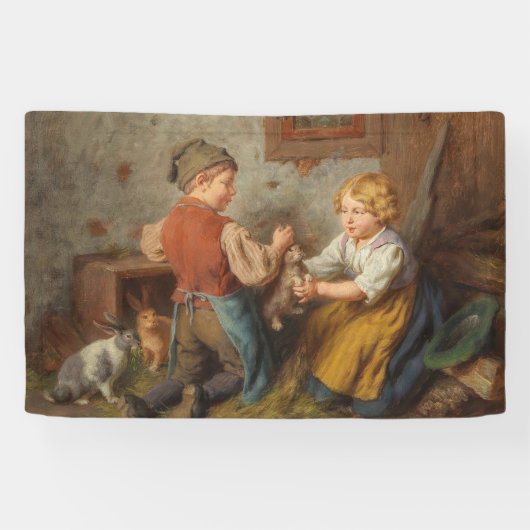 Goede vrienden (jonge jongens die met huiskonijn s spandoek (Horizontaal)