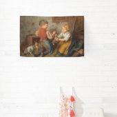 Goede vrienden (jonge jongens die met huiskonijn s spandoek (Insitu)