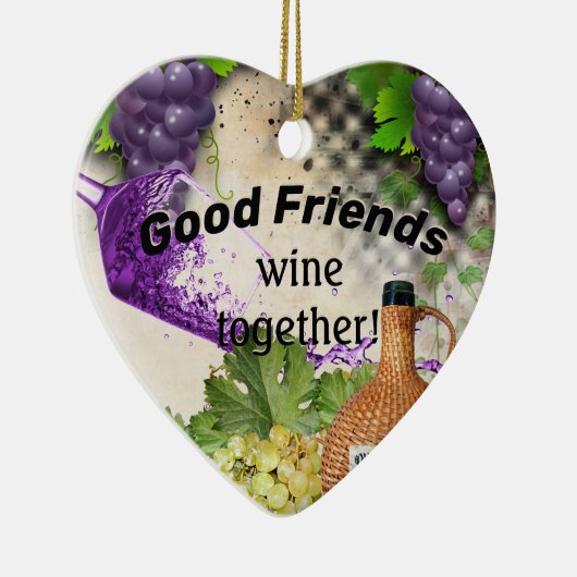 Goede vrienden wijn samen keramisch ornament (Rechts)