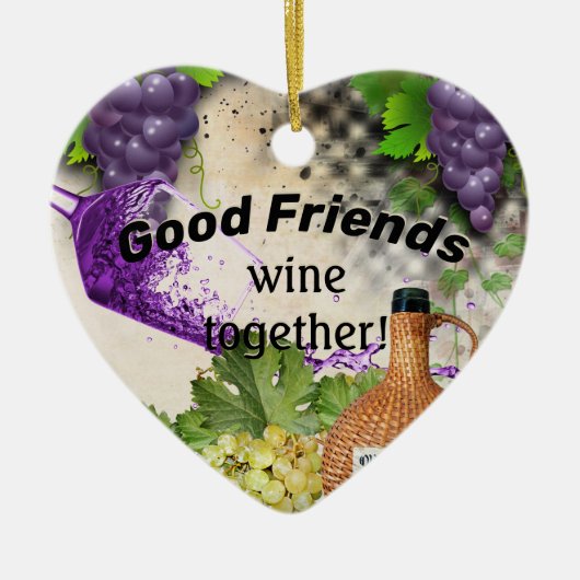Goede vrienden wijn samen keramisch ornament (Voorkant)