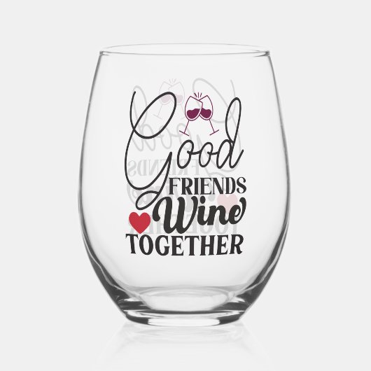 Goede Vrienden Wijn Samen Stemless Glas (Achterkant)