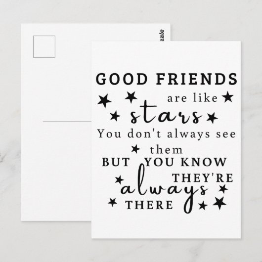 Goede vrienden zijn als sterren: Vriendschap Quote Briefkaart (Voorkant / Achterkant)