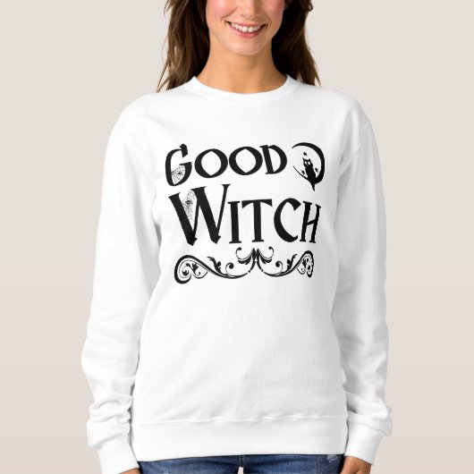 Goede Witch Uil Zwart en Wit Halloween Trui (Voorkant)