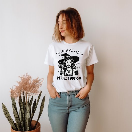 Goede Witch Wijn Glas Retro Pinup Style T-shirt