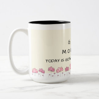 Goedemorgen bloemenmok - roze bloem - motivatie tweekleurige koffiemok