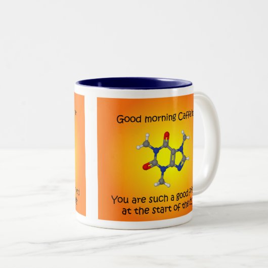 Goedemorgen cafeïne met twee toonaangevende mok (Voorkant rechts)