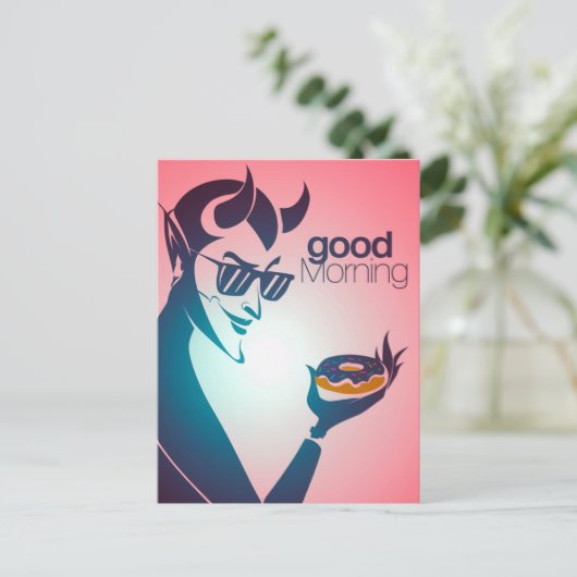 Goedemorgen duivel met Donut Briefkaart (Staand voorkant)