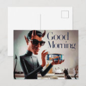Goedemorgen Duivel Voedende Kat Briefkaart (Voorkant / Achterkant)
