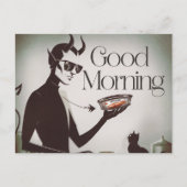 Goedemorgen Duivel Voedende Kat Tonijn Fin Briefkaart (Voorkant)