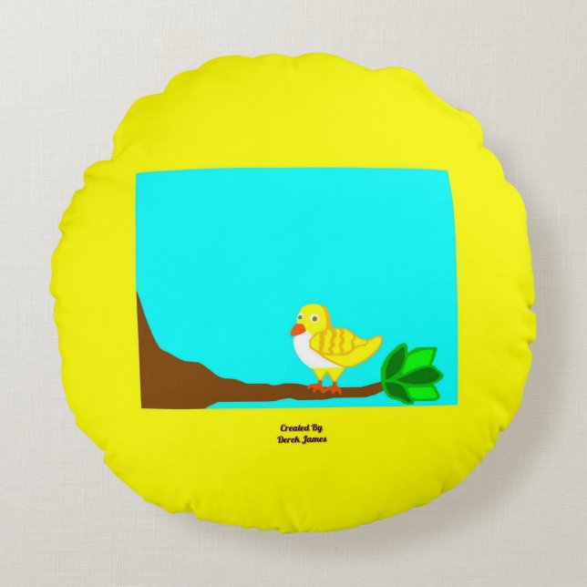 Goedemorgen geel vogelrondje Sierkussen Rond Kussen (Voorkant)