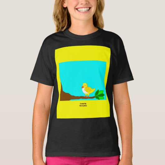 Goedemorgen Gele Vogel Meisjes Zwart Basic T Shirt (Voorkant)