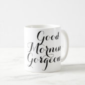 Goedemorgen geweldig in zwart-witscript koffiemok (Voorkant rechts)