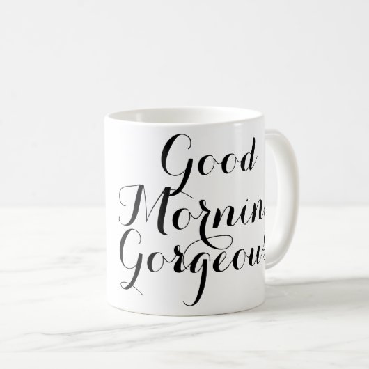 Goedemorgen geweldig in zwart-witscript koffiemok (Voorkant rechts)