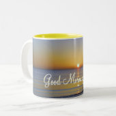 Goedemorgen God Christelijk citaat Tweekleurige Koffiemok (Voorkant links)