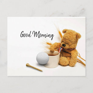 Goedemorgen golfer met golfbal en koffiekaart briefkaart