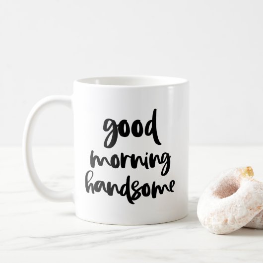 Goedemorgen Handsome Black Modern Typography Mok (Met donut)