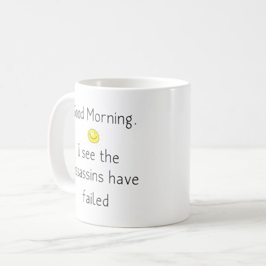 Goedemorgen. Ik zie dat de Assassins gefaald hebbe Koffiemok (Voorkant links)