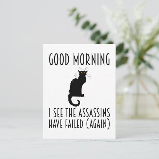Goedemorgen, ik zie dat de Assassins zijn mislukt Briefkaart (Staand voorkant)
